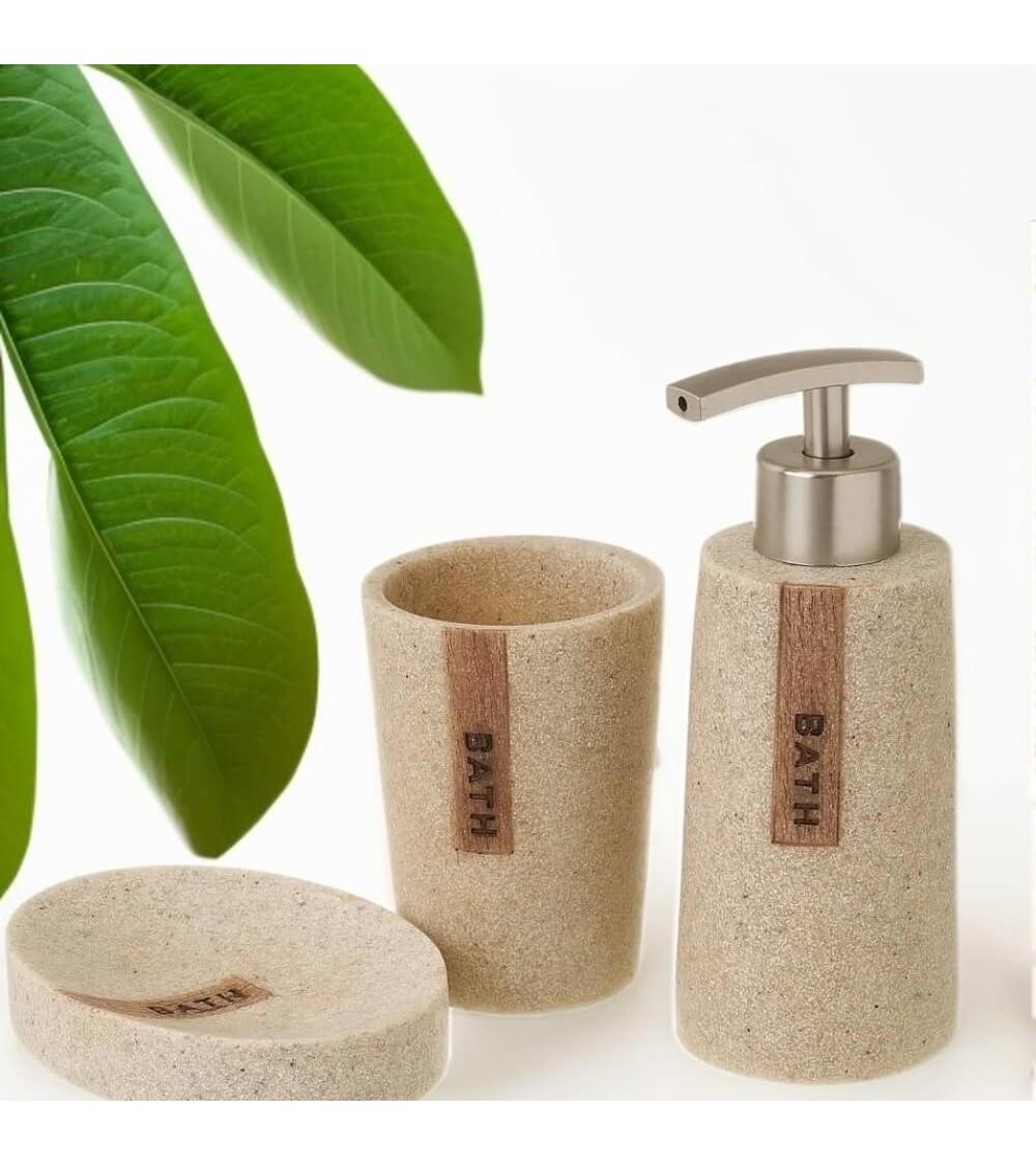 Dcasa Juego De Dispensador Jabonera Y Vaso Portacepillos De Resina Beige
