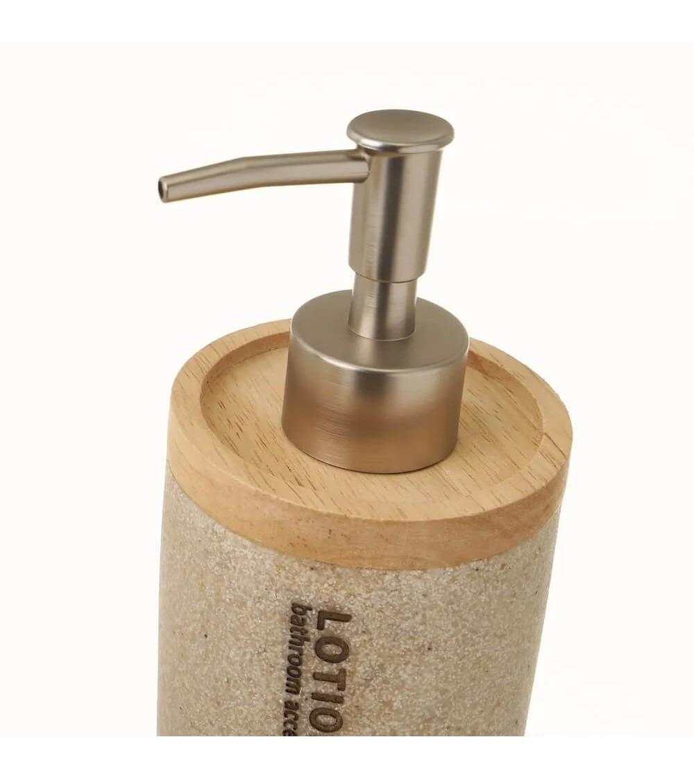 Dcasa Juego De Dispensador Jabonera Y Vaso Portacepillos De Resina Y Madera Beige
