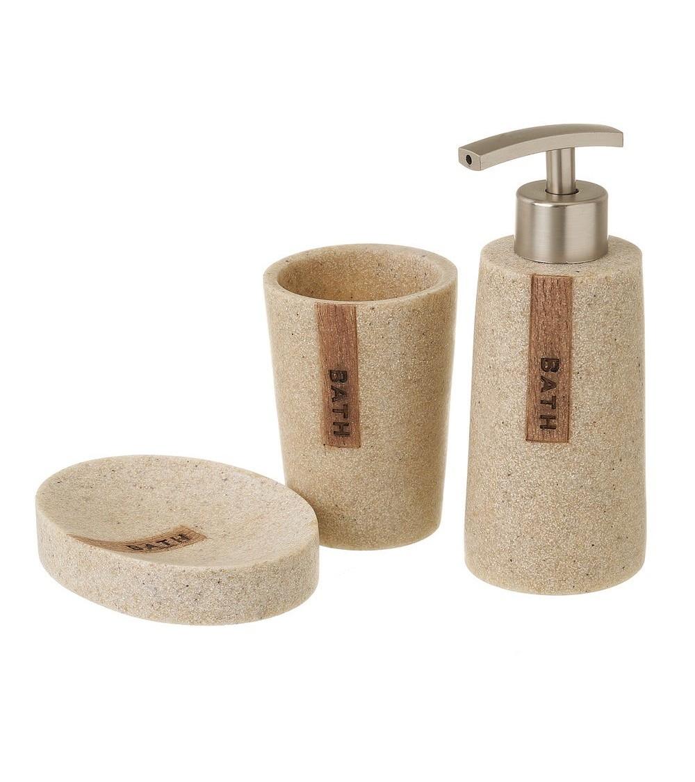Dcasa Juego de dispensador jabonera y vaso portacepillos de resina beige