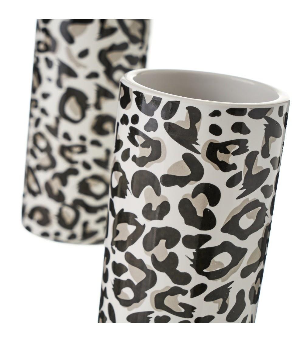 Dcasa Juego De Dispensador Y Portacepillos Animal Print De Cerámica Blanco Y Negro De 200 Ml