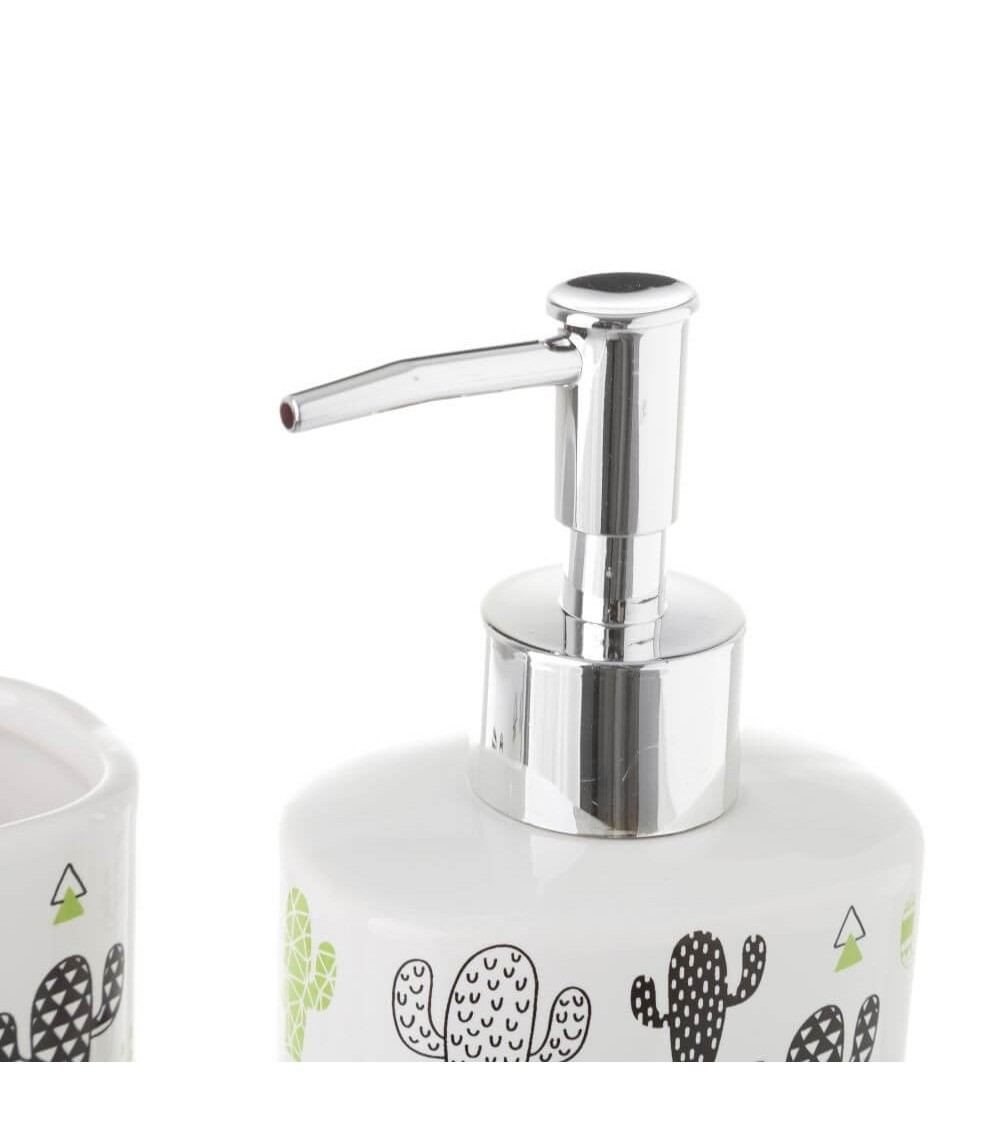 Dcasa Juego De Dispensador Y Portacepillos De Ceramica Cactus Verde
