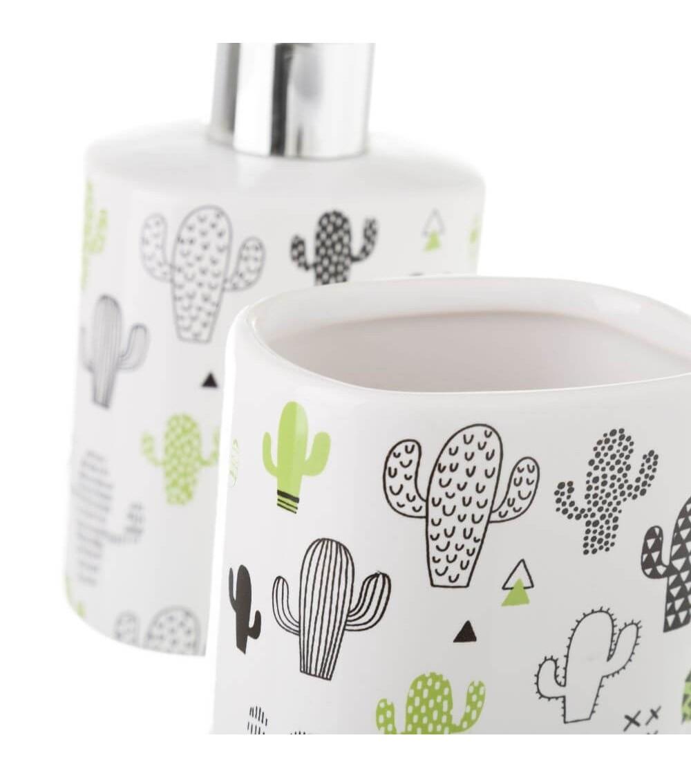 Dcasa Juego De Dispensador Y Portacepillos De Ceramica Cactus Verde