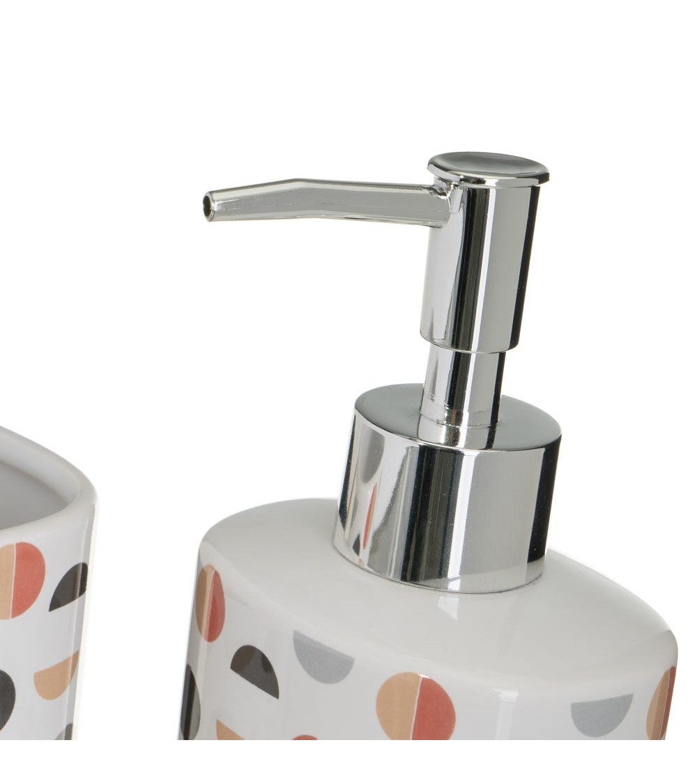 Dcasa Juego De Dispensador Y Portacepillos De Ceramica Lunares Multicolor