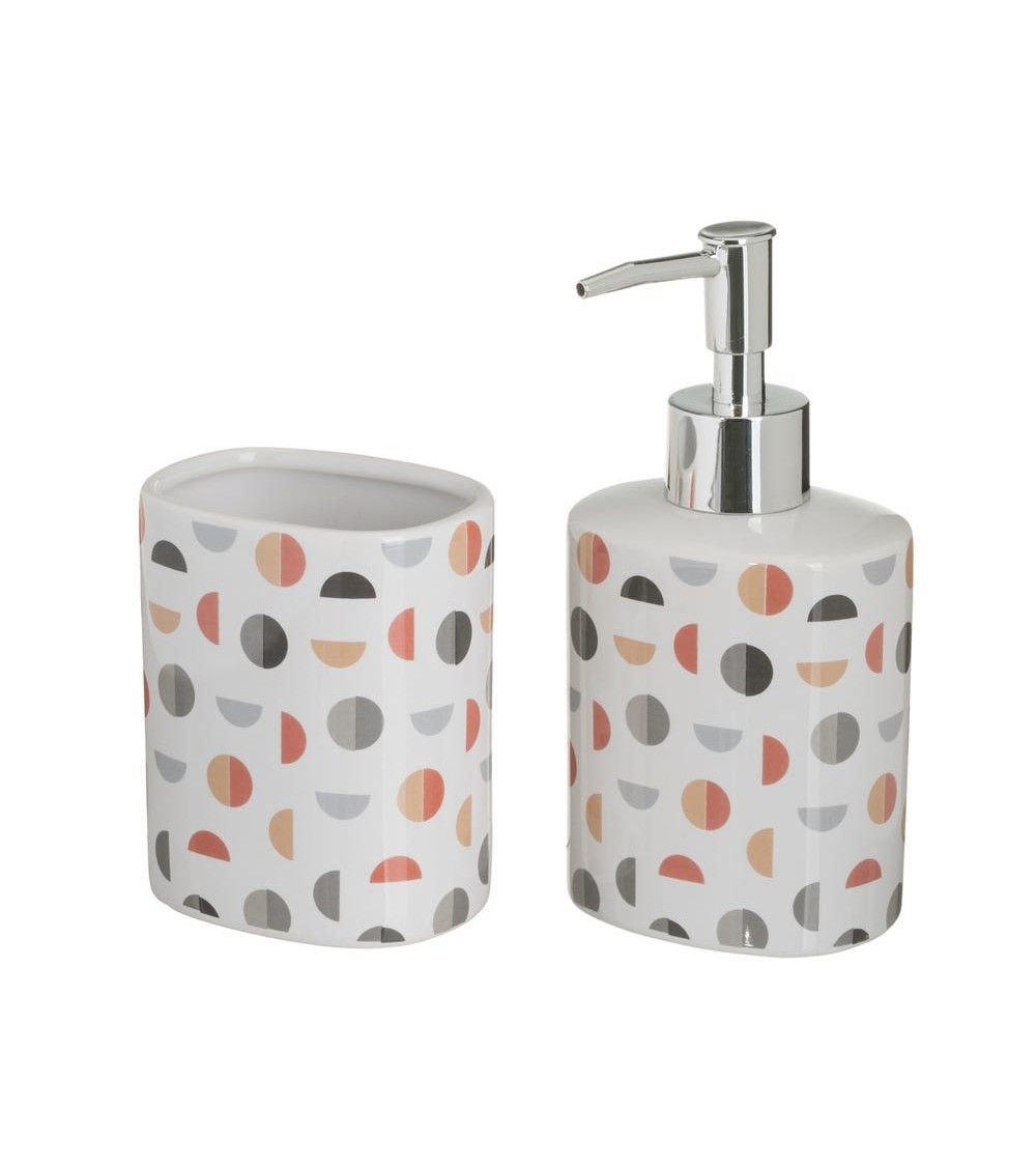 Dcasa Juego de dispensador y portacepillos de ceramica lunares multicolor