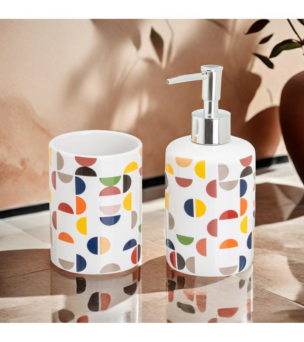 Dcasa Juego De Dispensador Y Portacepillos De Ceramica Random Multicolor