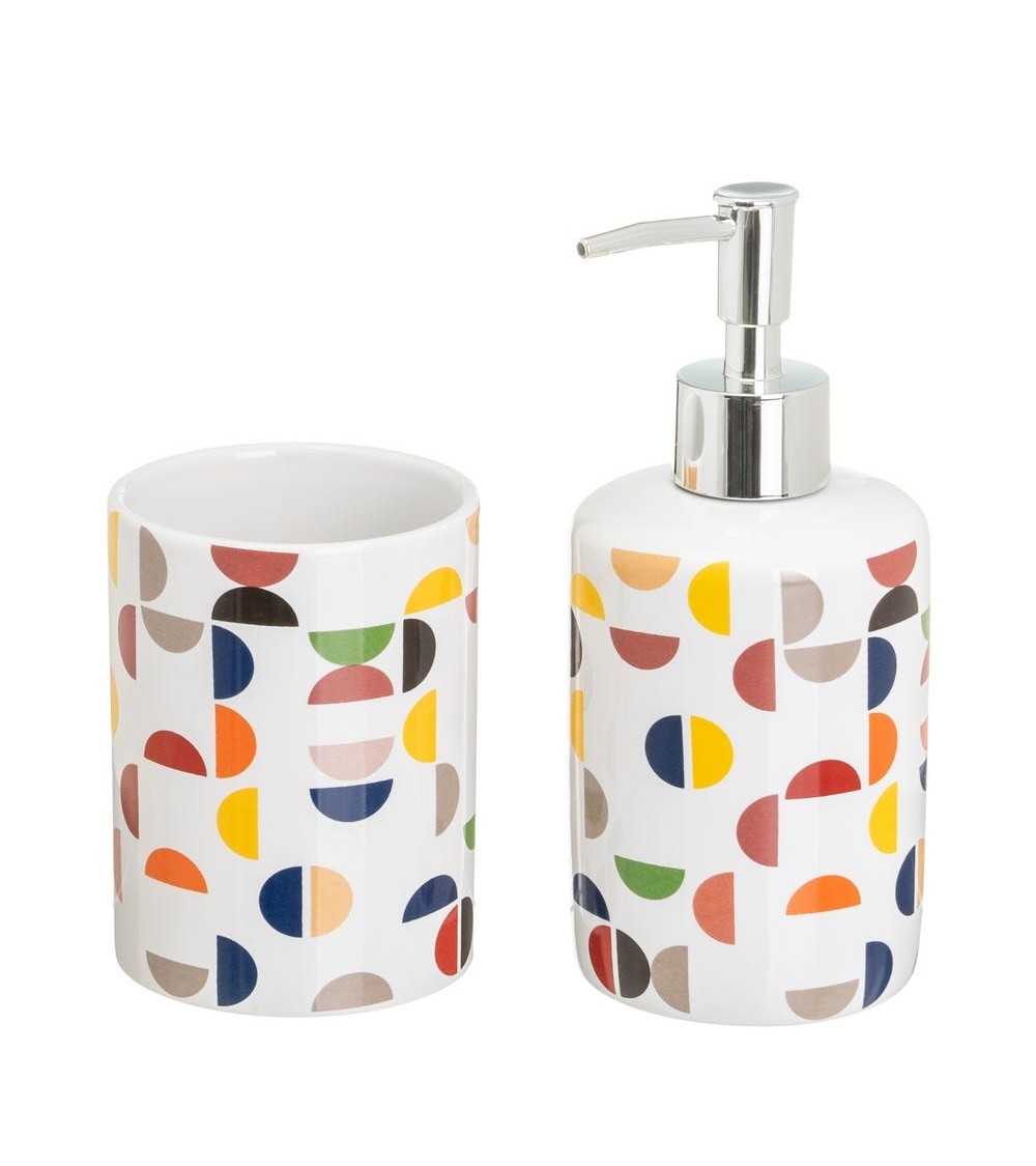 Dcasa Juego de dispensador y portacepillos de ceramica random multicolor
