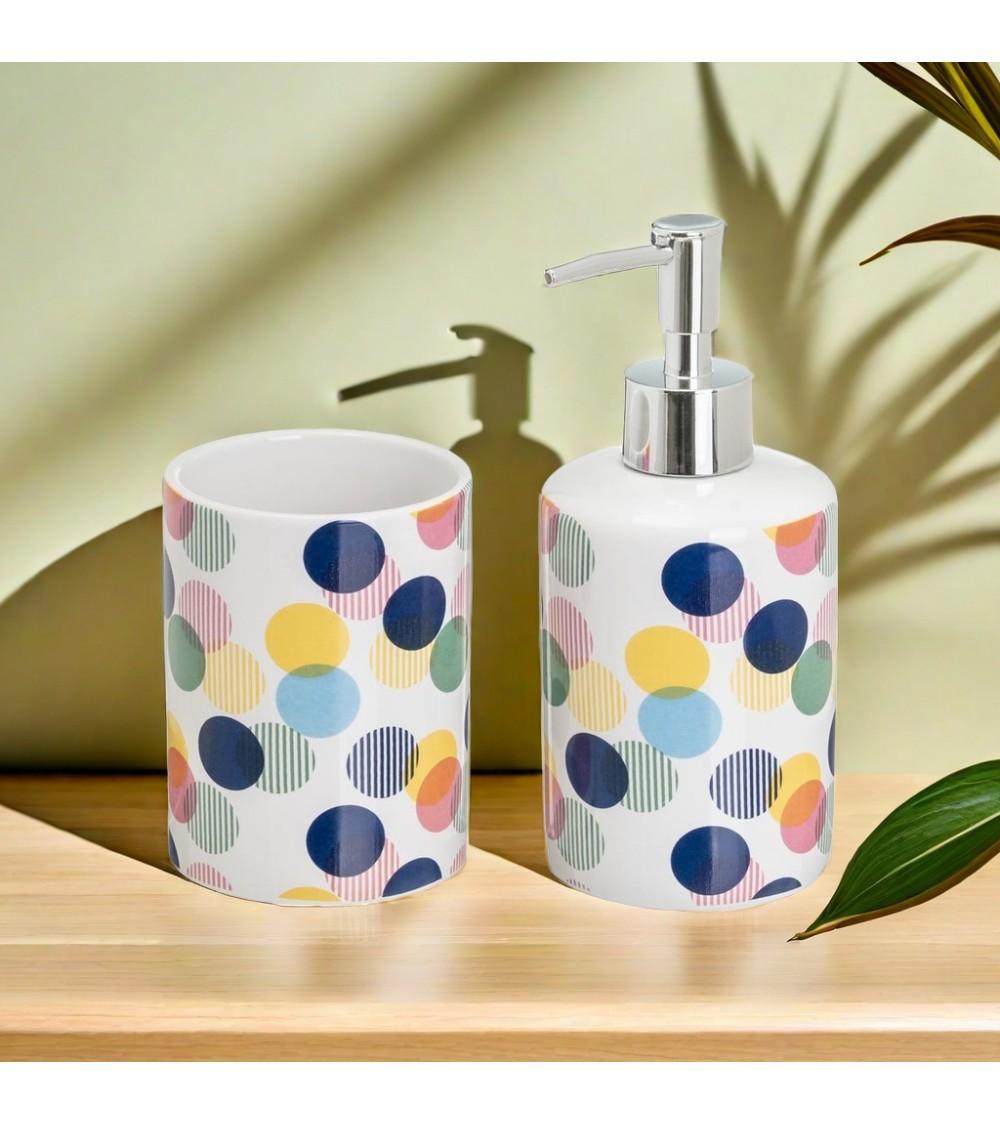 Dcasa Juego De Dispensador Y Portacepillos De Ceramica Topos Multicolor