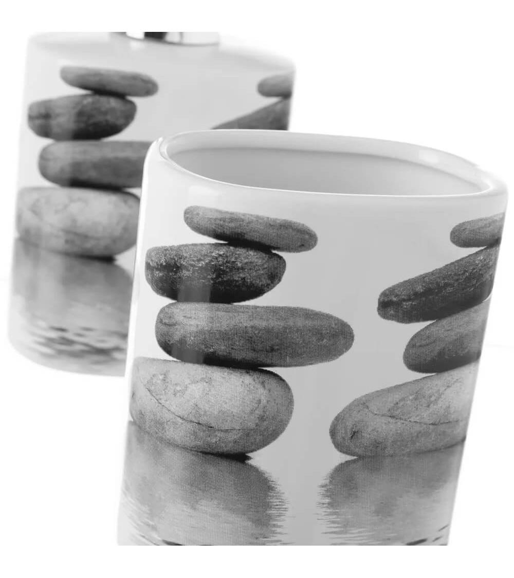 Dcasa Juego De Dispensador Y Portacepillos De Piedras De Cerámica Gris De 200 Ml