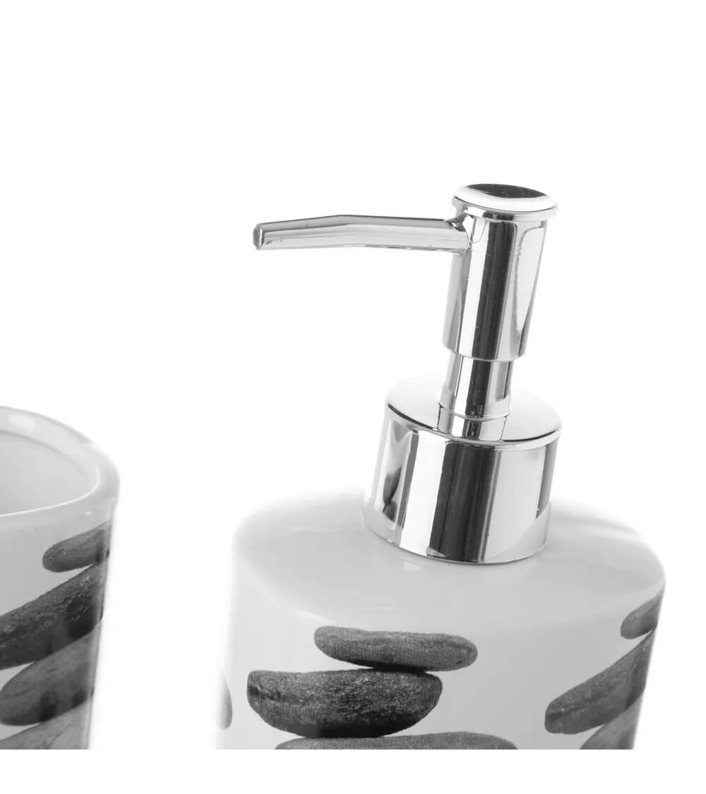 Dcasa Juego De Dispensador Y Portacepillos De Piedras De Cerámica Gris De 200 Ml