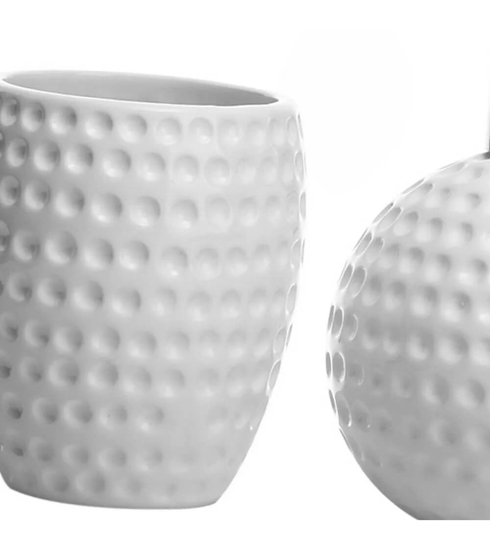 Dcasa Juego De Dispensador Y Portacepillos Martelados De Cerámica Blancos