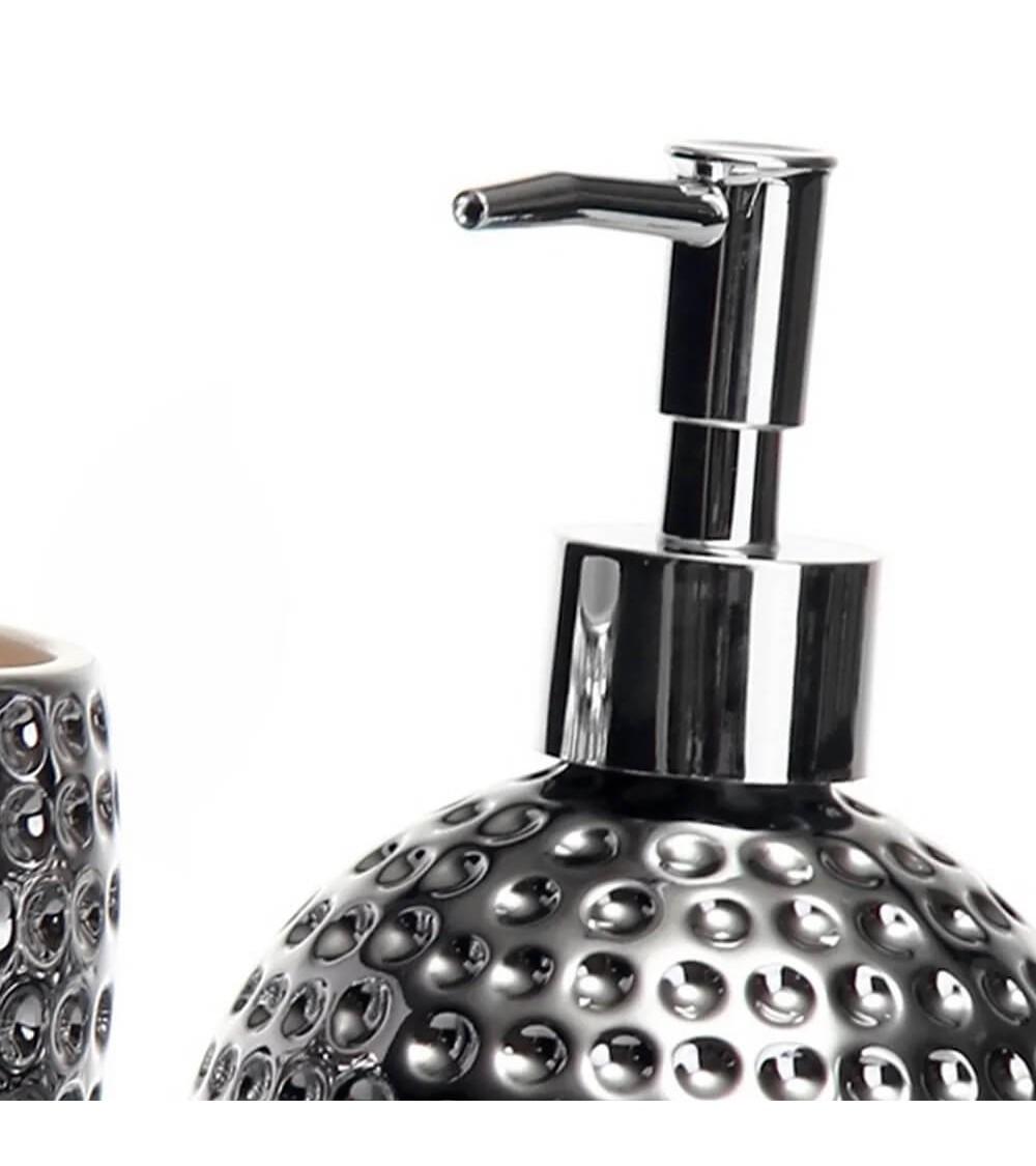 Dcasa Juego De Dispensador Y Portacepillos Martelados De Cerámica Plateados