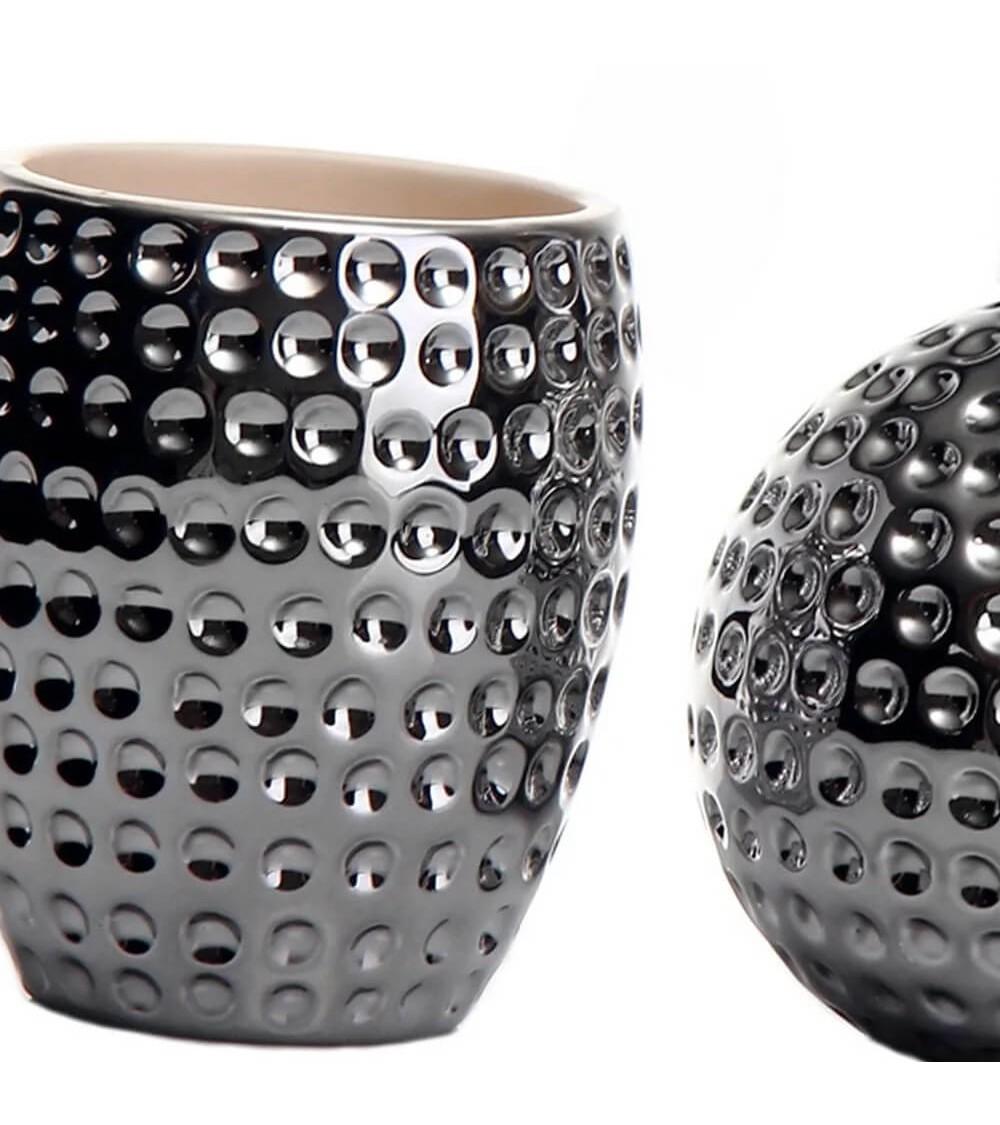 Dcasa Juego De Dispensador Y Portacepillos Martelados De Cerámica Plateados