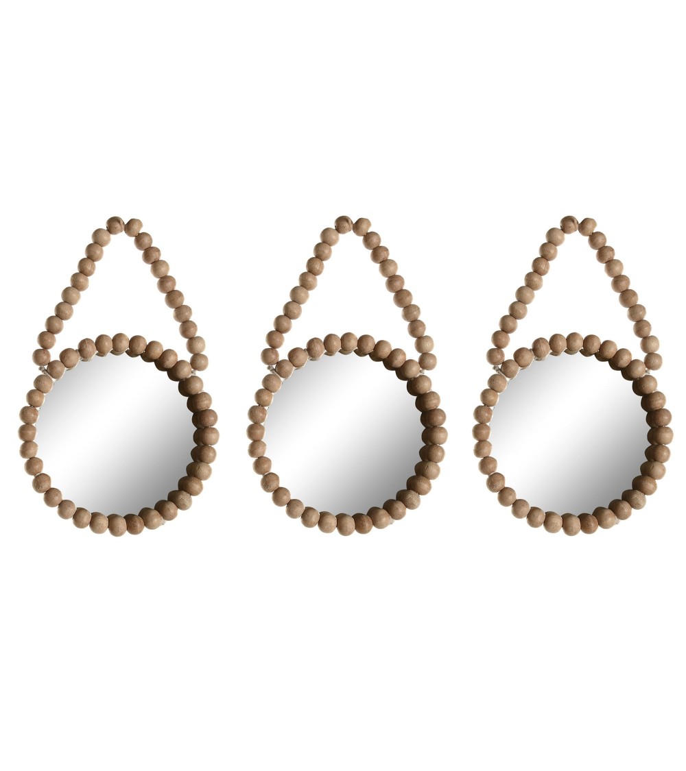 Dcasa Juegos de 3 espejos de pared madera natural bolitas de 15x1x24 cm