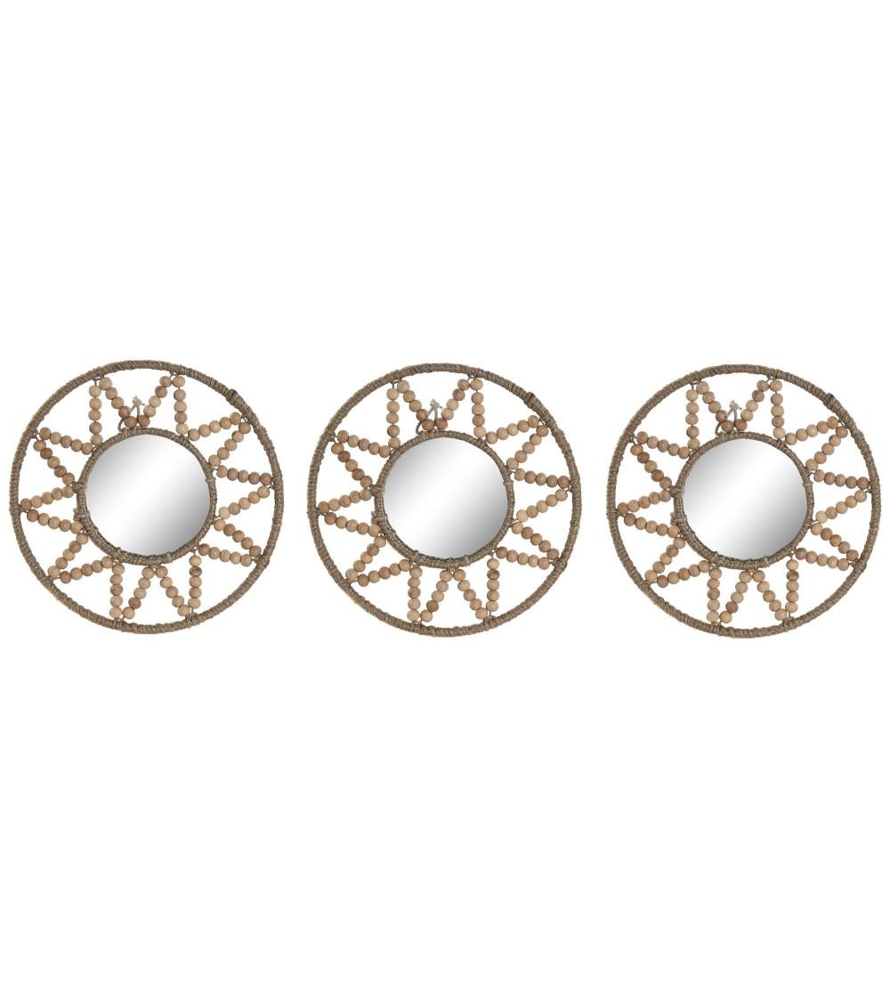 Dcasa Juegos de 3 espejos de pared madera natural combinado 20 cm x3