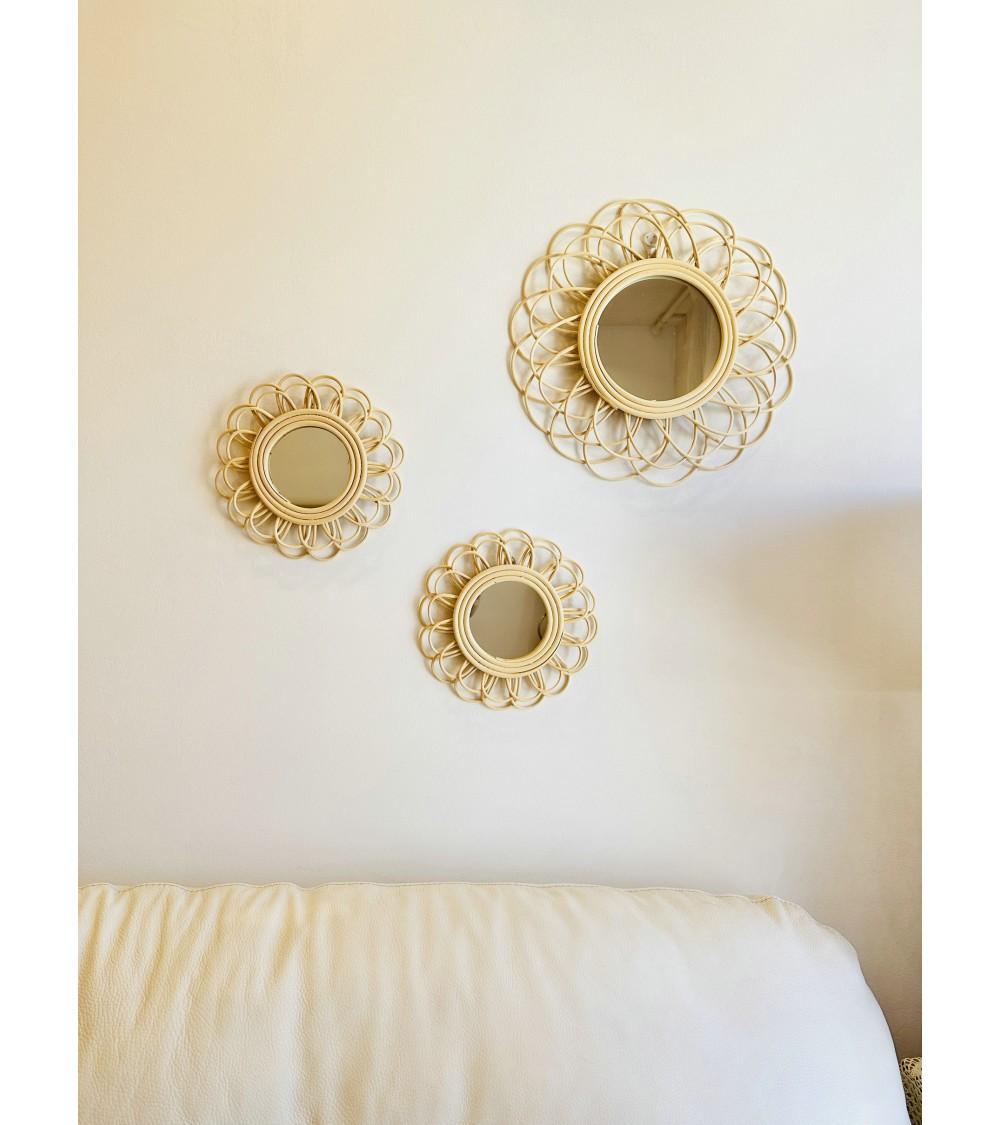 Dcasa Juegos De 3 Espejos De Pared Ratan Natural Combinado 25 Cm Y 40 Cm