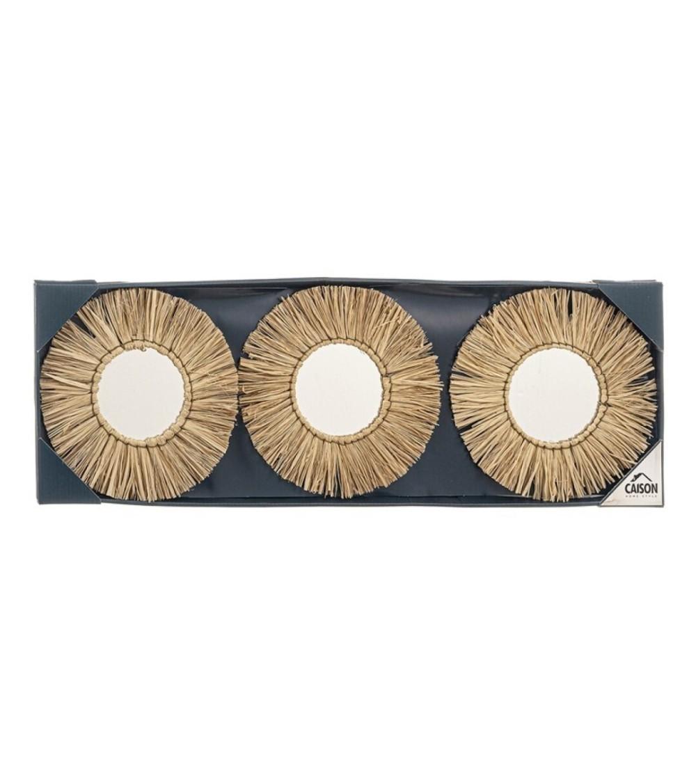 Dcasa Juegos de 3 espejos de pared ratan natural combinado 25 cm x3