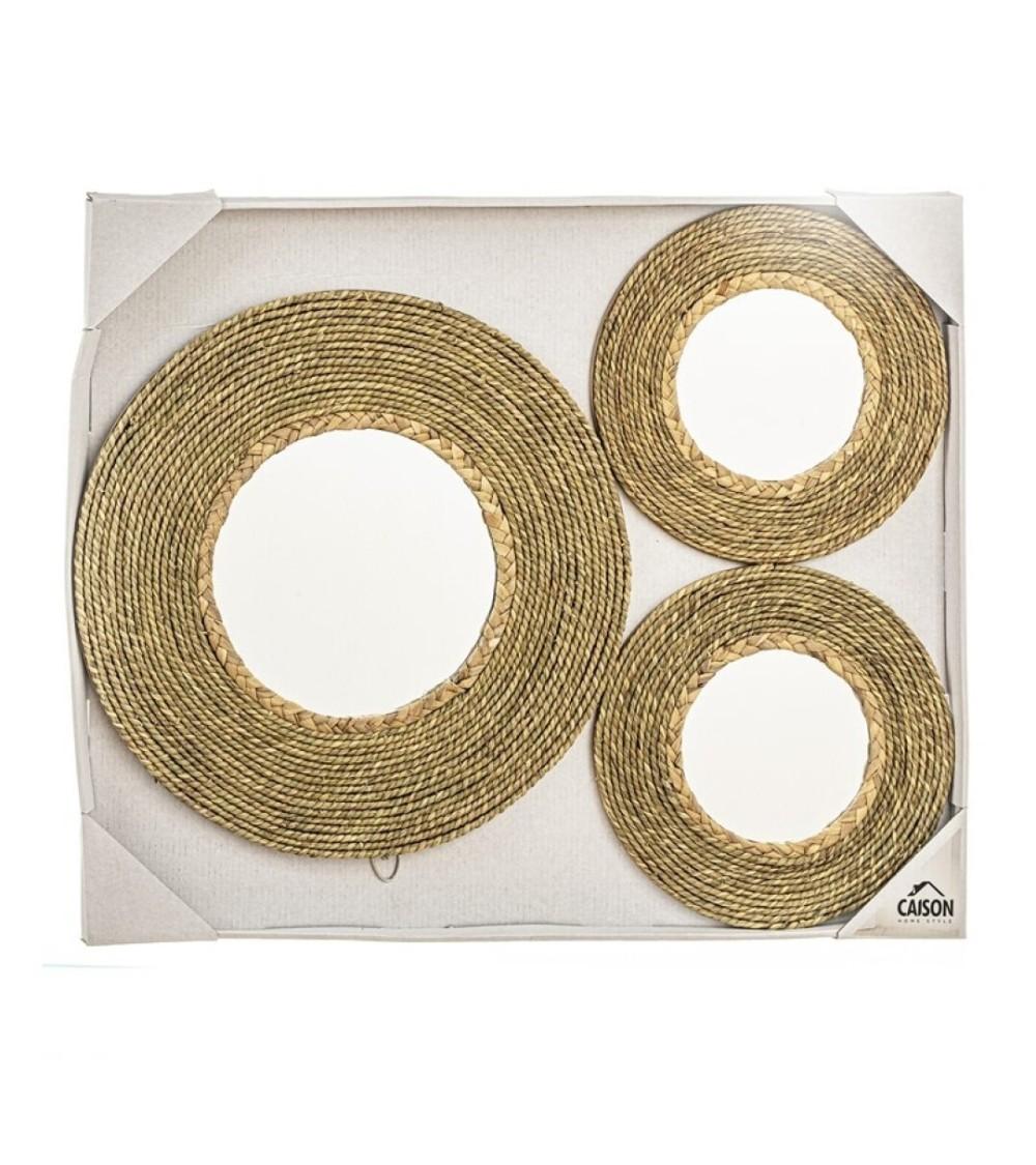 Dcasa Juegos De 3 Espejos De Pared Ratan Natural Combinado 25 Cm Y 39 Cm