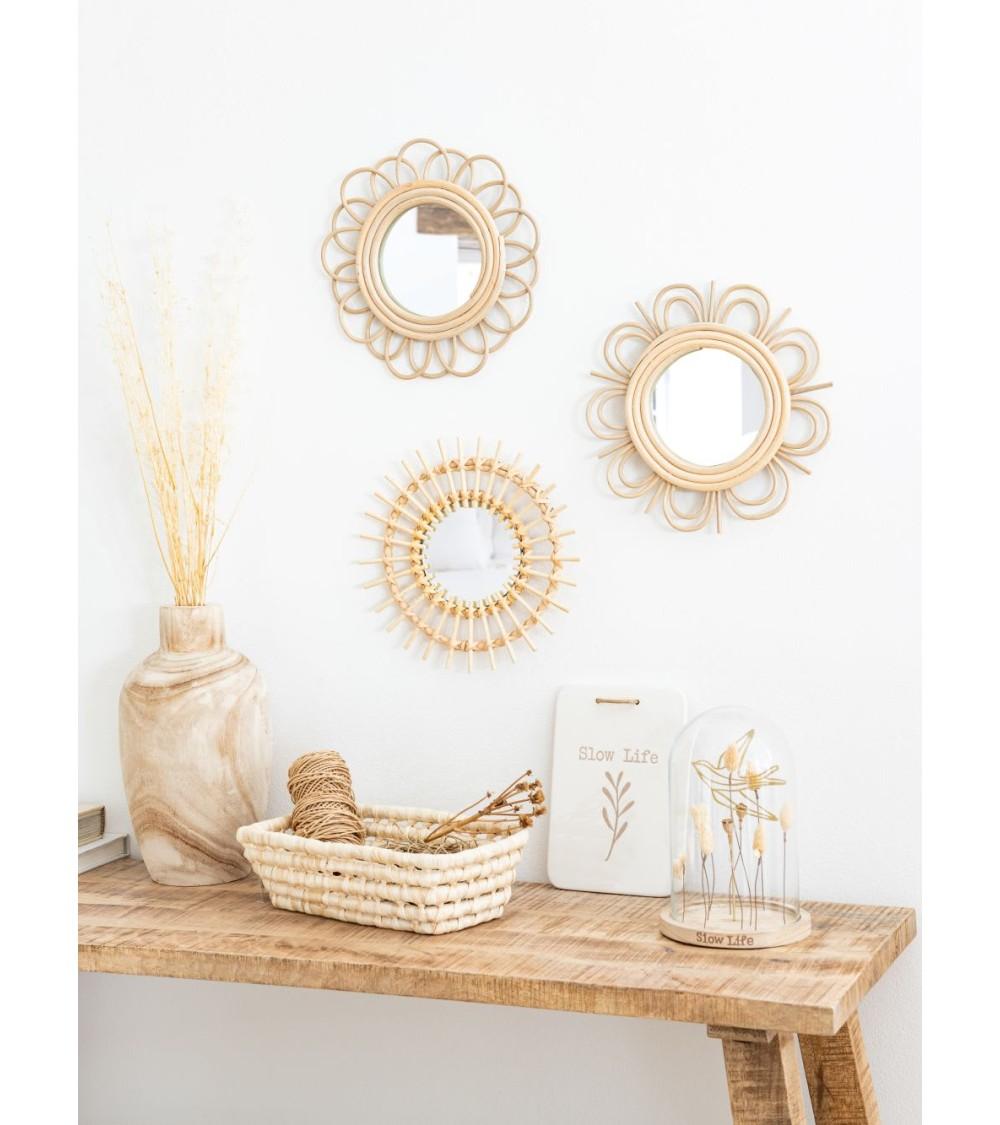 Dcasa Juegos De 3 Espejos De Pared Ratan Natural Combinado 25 Cm X3