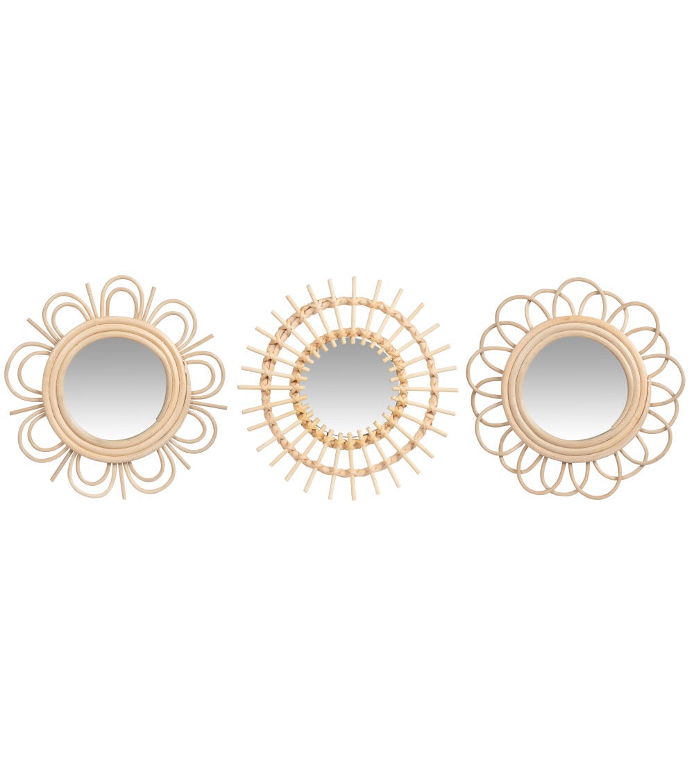 Dcasa Juegos de 3 espejos de pared ratan natural combinado 25 cm x3