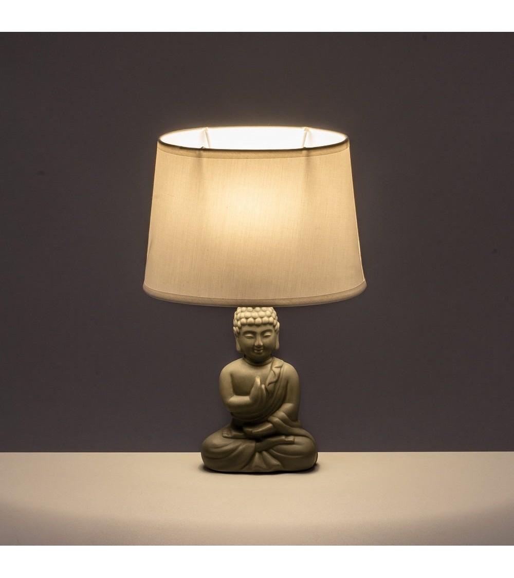 Dcasa Lámpara De Mesa Buda Oriental Cerámica Gris Con Pantalla Blanca 23x12x34 Cm