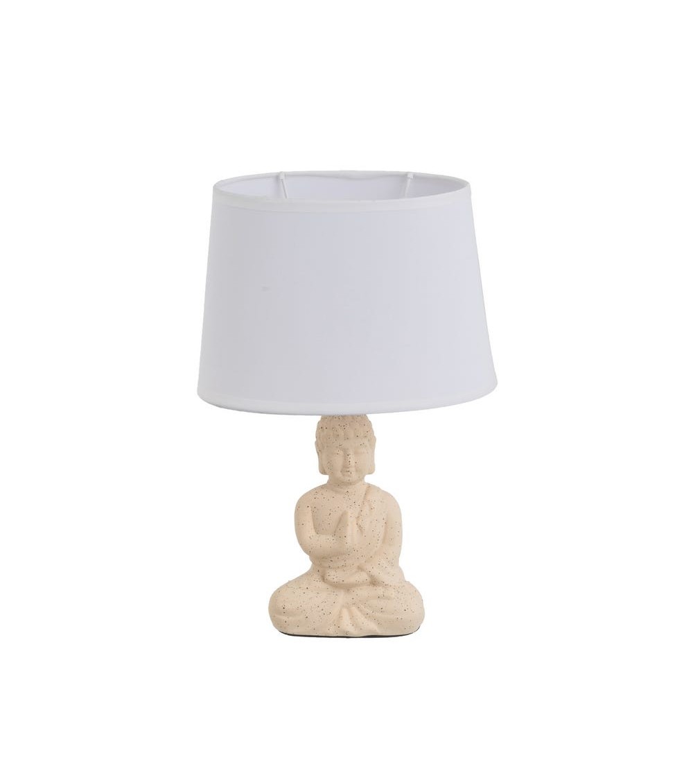 Dcasa Lámpara de mesa buda oriental cerámica natural con pantalla blanca 23x12x34 cm