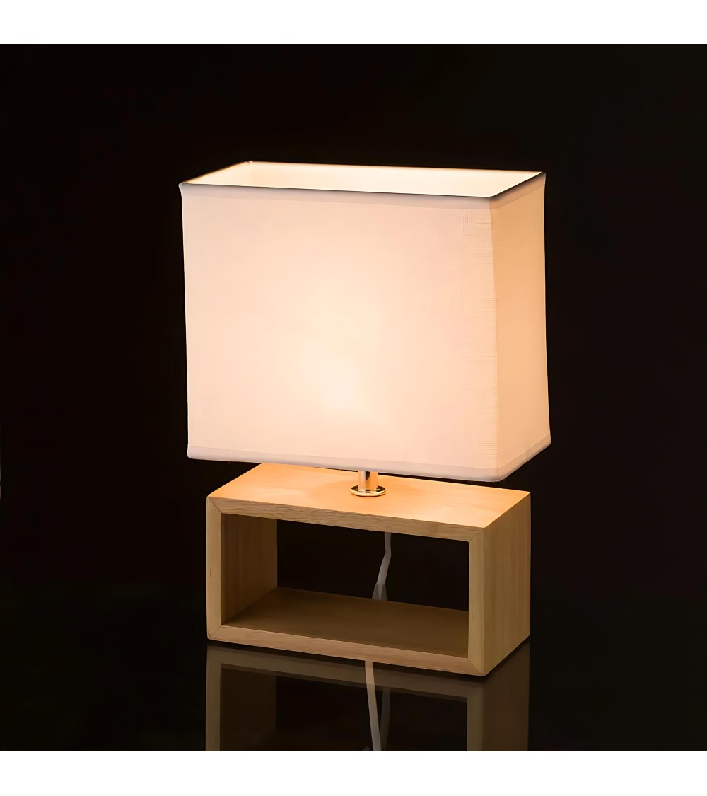 Dcasa Lámpara De Mesa De Madera Blanca De 31x21x11 Cm