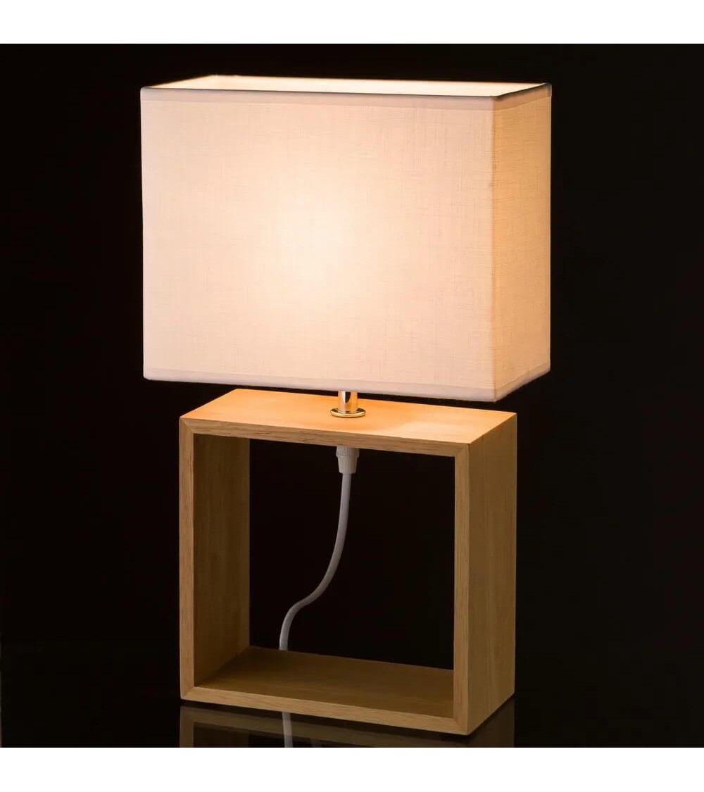 Dcasa Lámpara De Mesa De Madera Blanca De 41x24x12 Cm