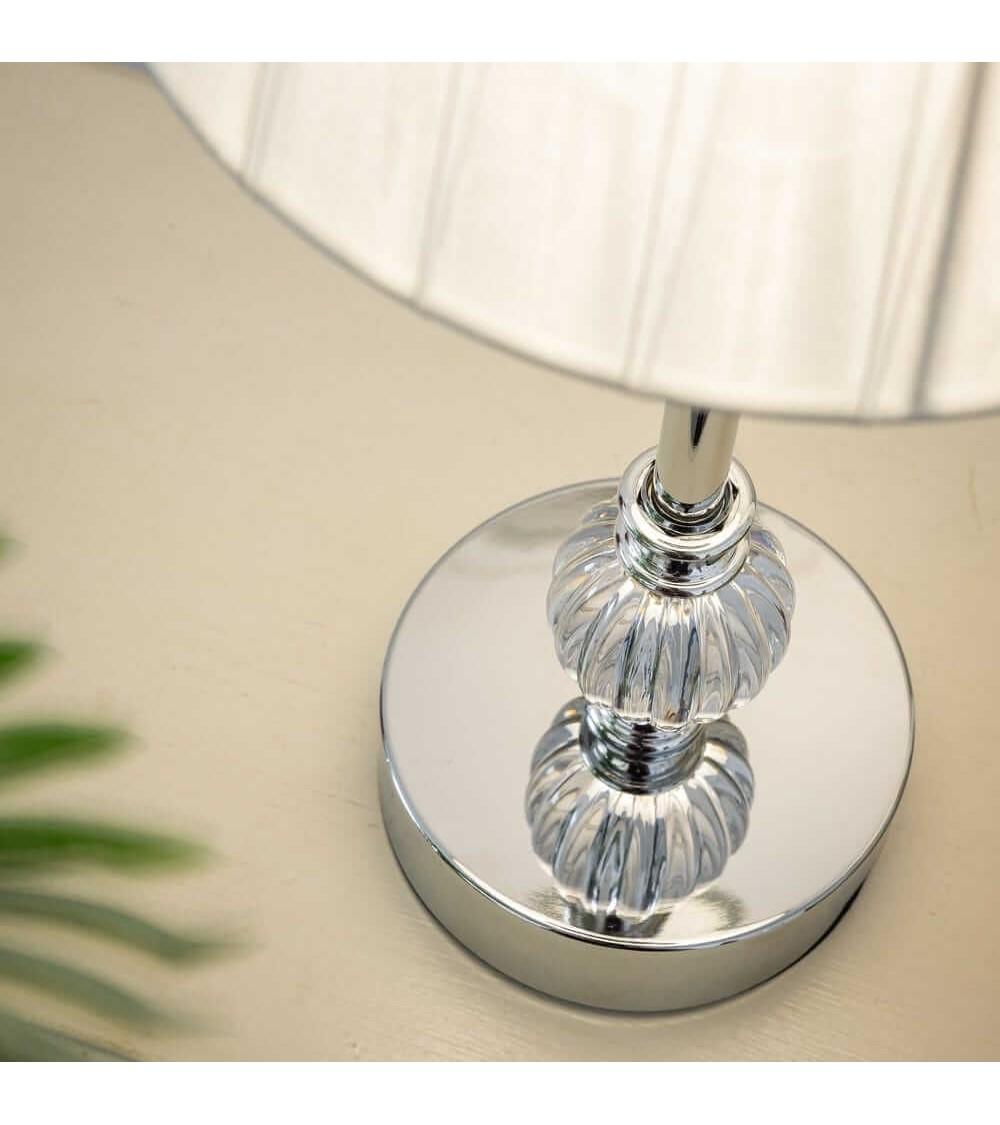 Dcasa Lámpara De Mesa De Metal Plateada Con Pantalla Blanca Minimalista De 17x50 Cm