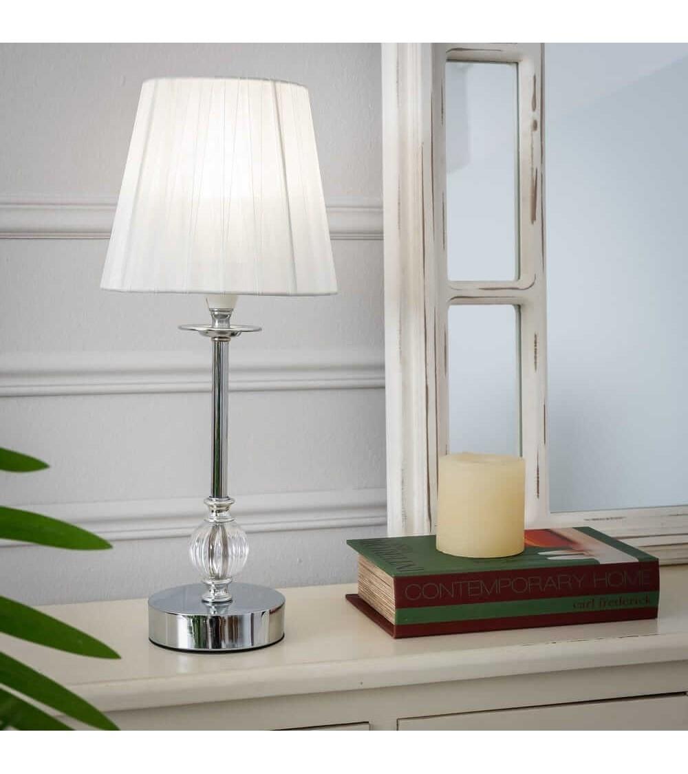 Dcasa Lámpara De Mesa De Metal Plateada Con Pantalla Blanca Minimalista De 17x39 Cm