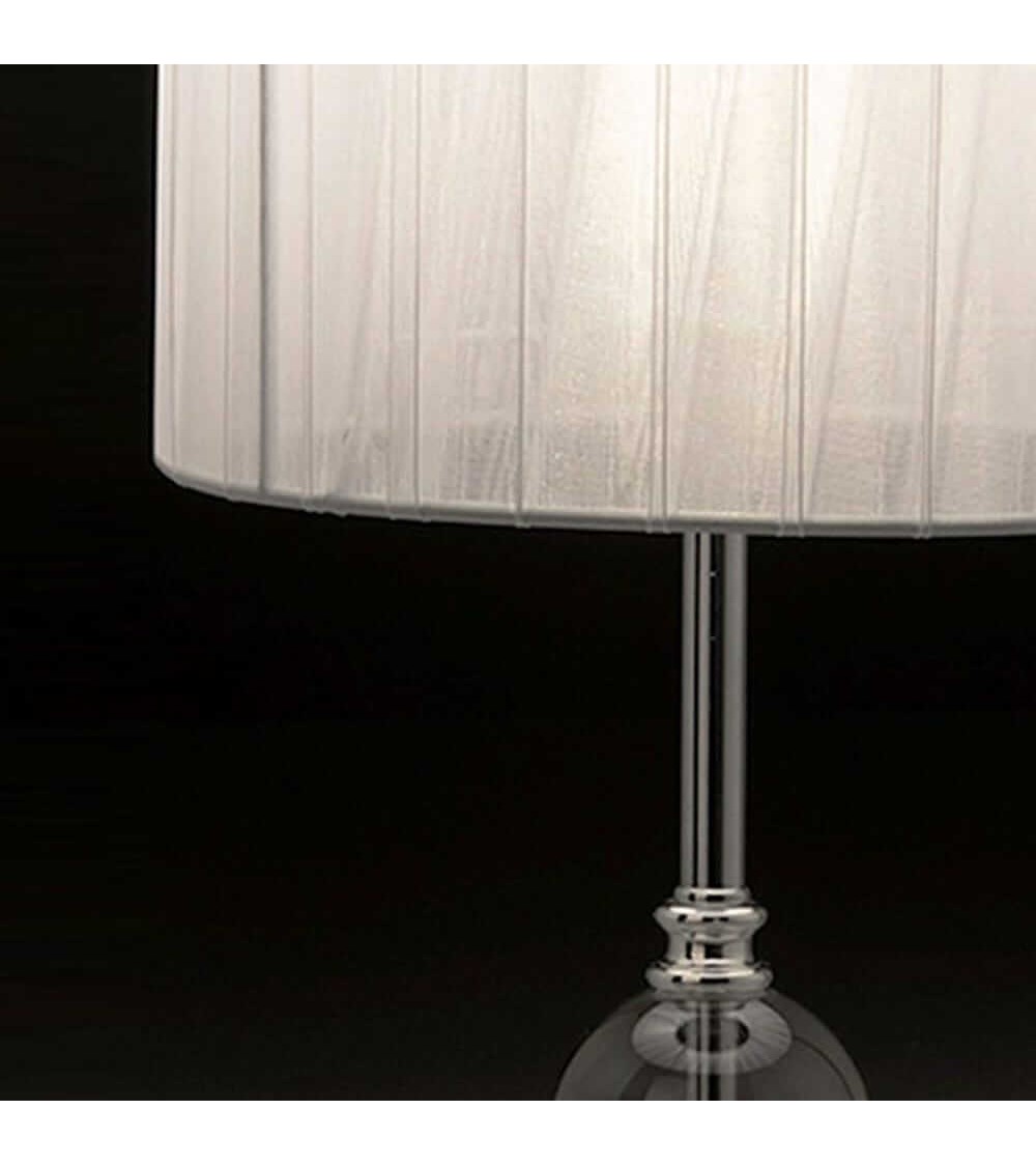 Dcasa Lámpara De Mesa De Metal Plateada Con Pantalla De Seda Blancade 20x42 Cm
