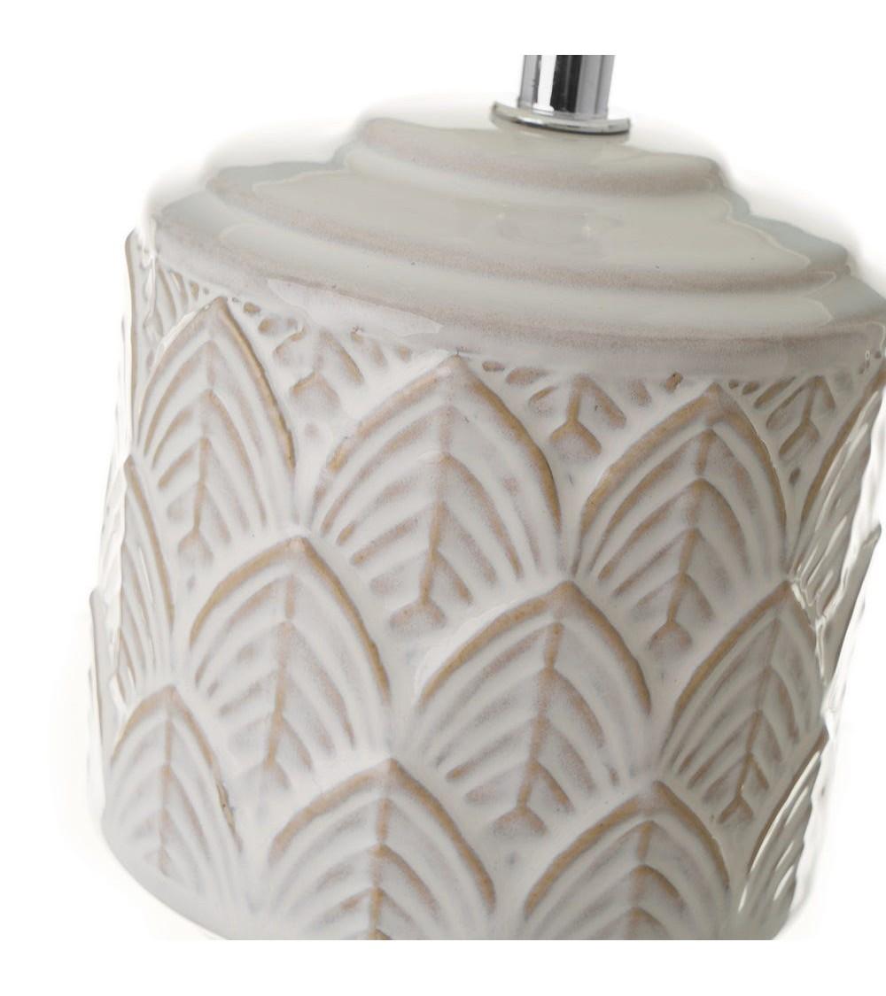 Dcasa Lámpara De Mesa Grabada Con Hojas De Cerámica Blanca Y Beige De Ø 15x28 Cm