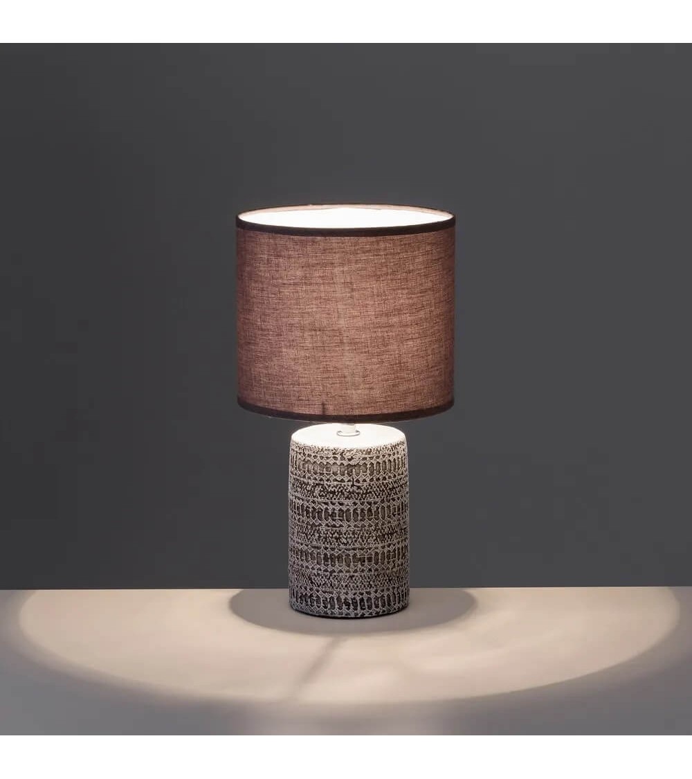 Dcasa Lámpara De Mesita De Noche Grabada De Cemento Marrón De 33x18x18 Cm