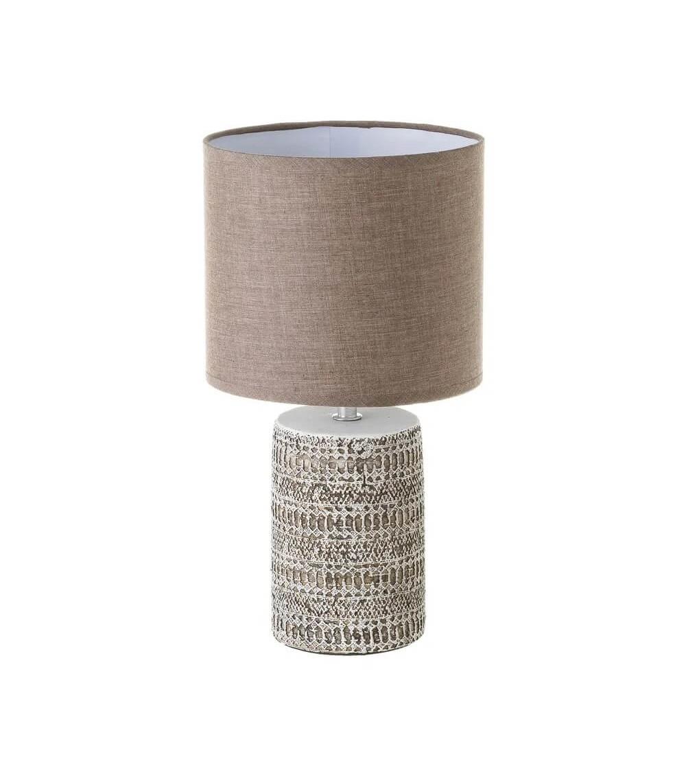 Dcasa Lámpara de mesita de noche grabada de cemento marrón de 33x18x18 cm