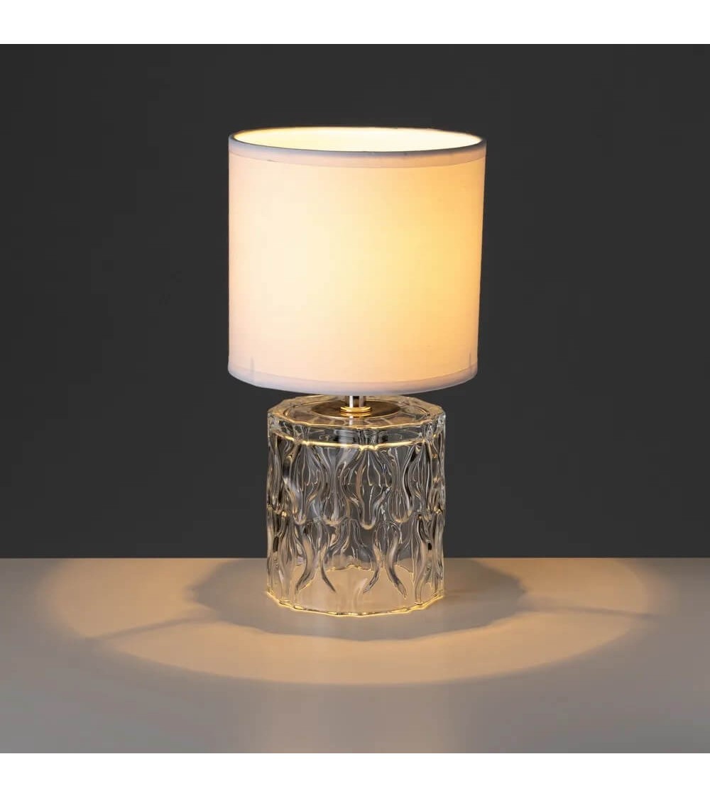 Dcasa Lámpara De Mesita De Noche Tallada Cristal Blanca De 29x15x15 Cm