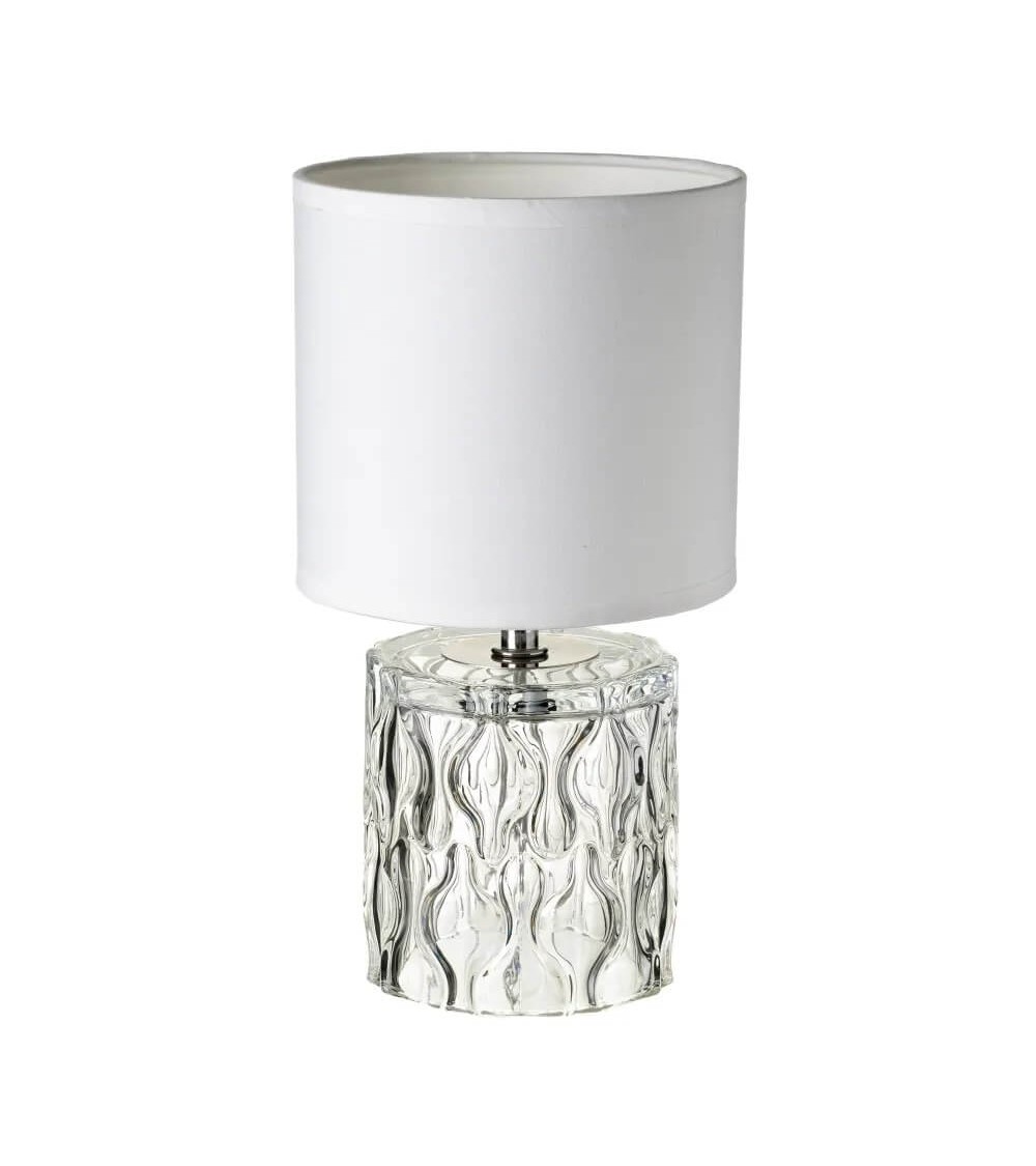 Dcasa Lámpara de mesita de noche tallada cristal blanca de 29x15x15 cm