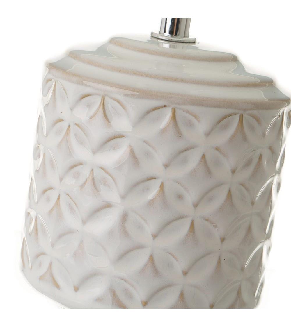 Dcasa Lámpara Para Mesita De Noche Con Base Cerámica Grabada Y Pantalla De Lino