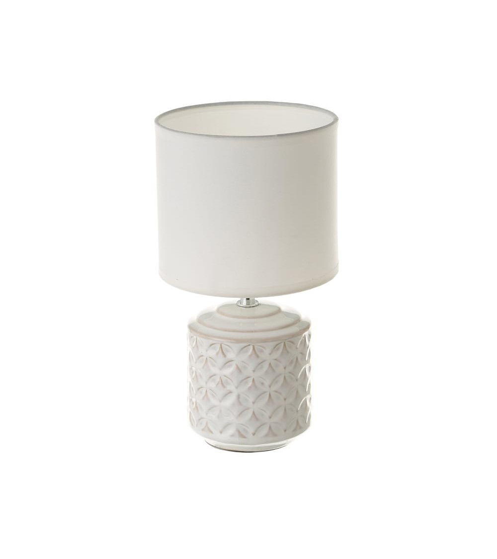 Dcasa Lámpara para mesita de noche con base cerámica grabada y pantalla de lino