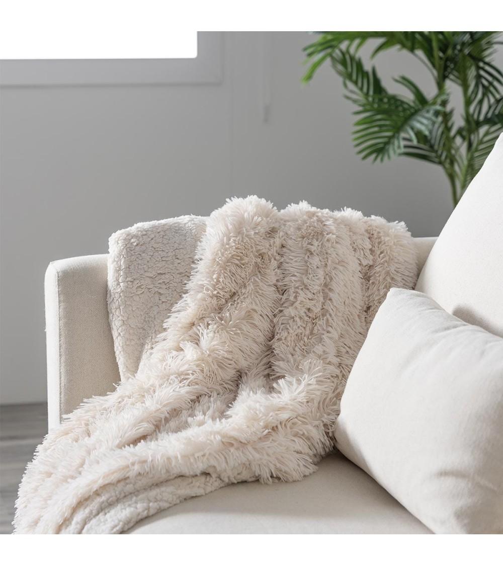 Dcasa Manta Beige Para Sofá De Pelo Largo Y Sherpa De 160x220 Cm
