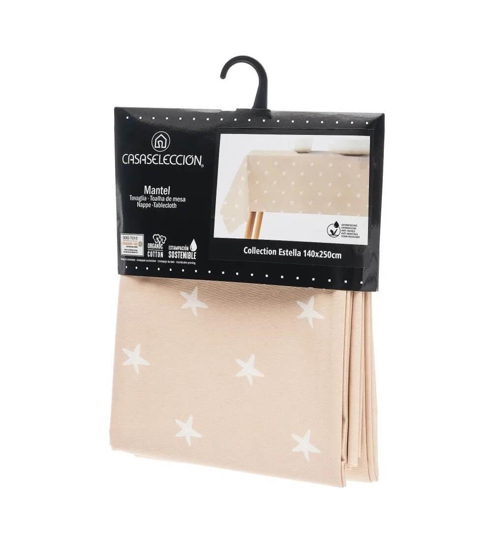 Dcasa Mantel Resinado Antimanchas De Estrellas Beige De Tela De 140x250 Cm