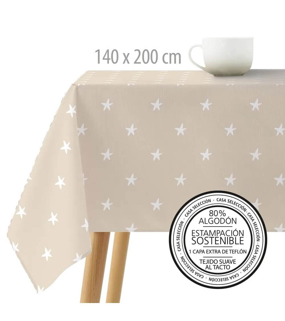 Dcasa Mantel resinado antimanchas de estrellas beige de tela de 140x200 cm
