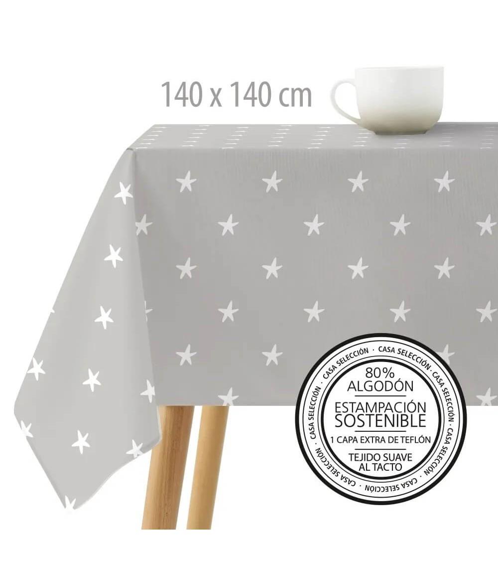 Dcasa Mantel resinado antimanchas de estrellas gris de tela de 140x140 cm