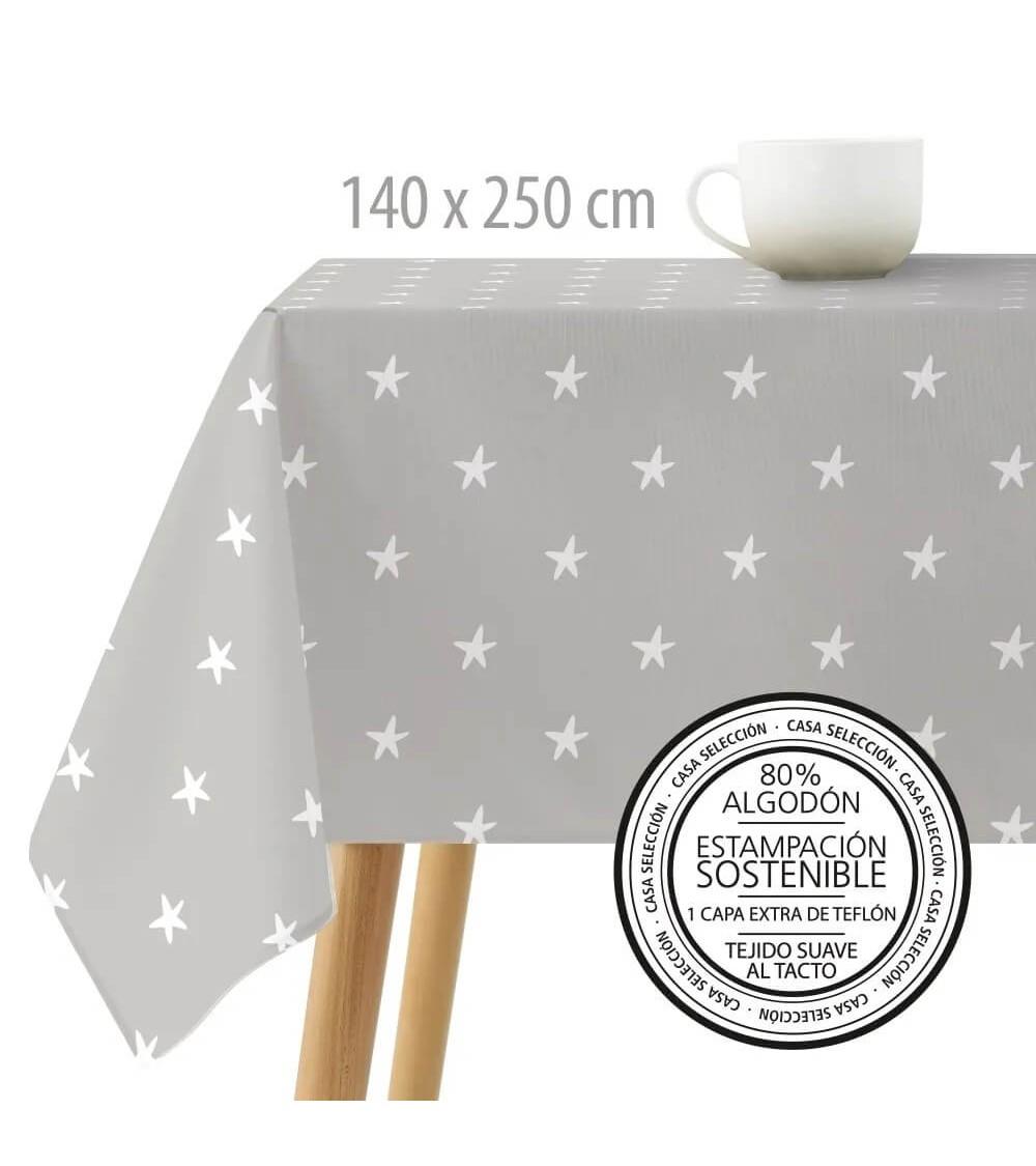 Dcasa Mantel resinado antimanchas de estrellas gris de tela de 140x250 cm