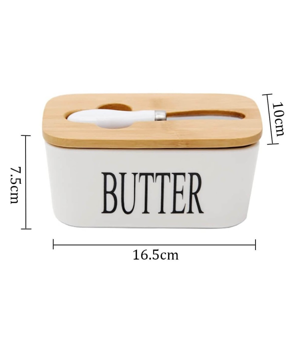 Dcasa Mantequillera De Porcelana Con Cuchillo Untador Y Tapa Bambu Recipiente Para Mantequilla De Alta Calidad