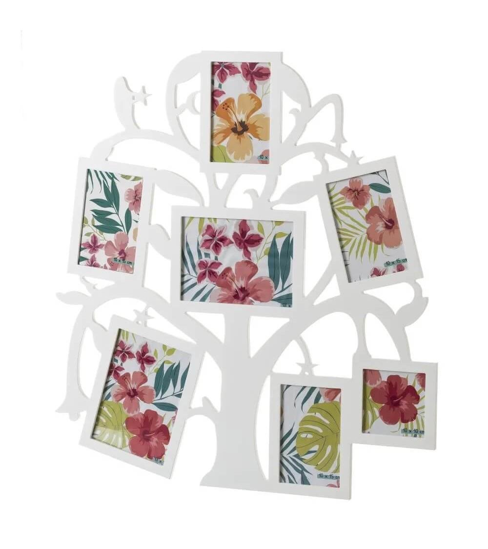 Dcasa Marco de fotos Árbol de la Vida para 7 fotos blanco de madera de 61x58 cm