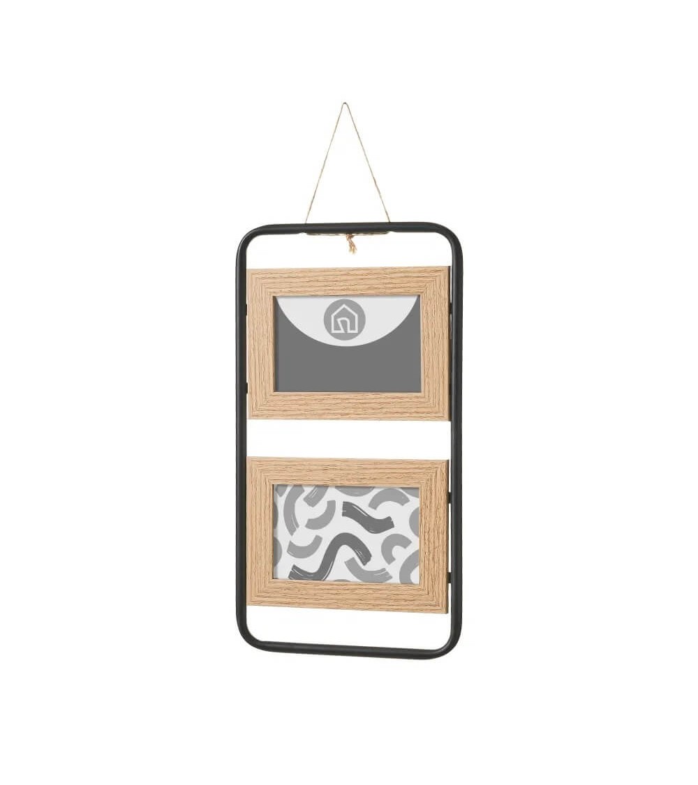 Dcasa Marco de fotos doble de madera y metal natural para foto de 10x15 cm