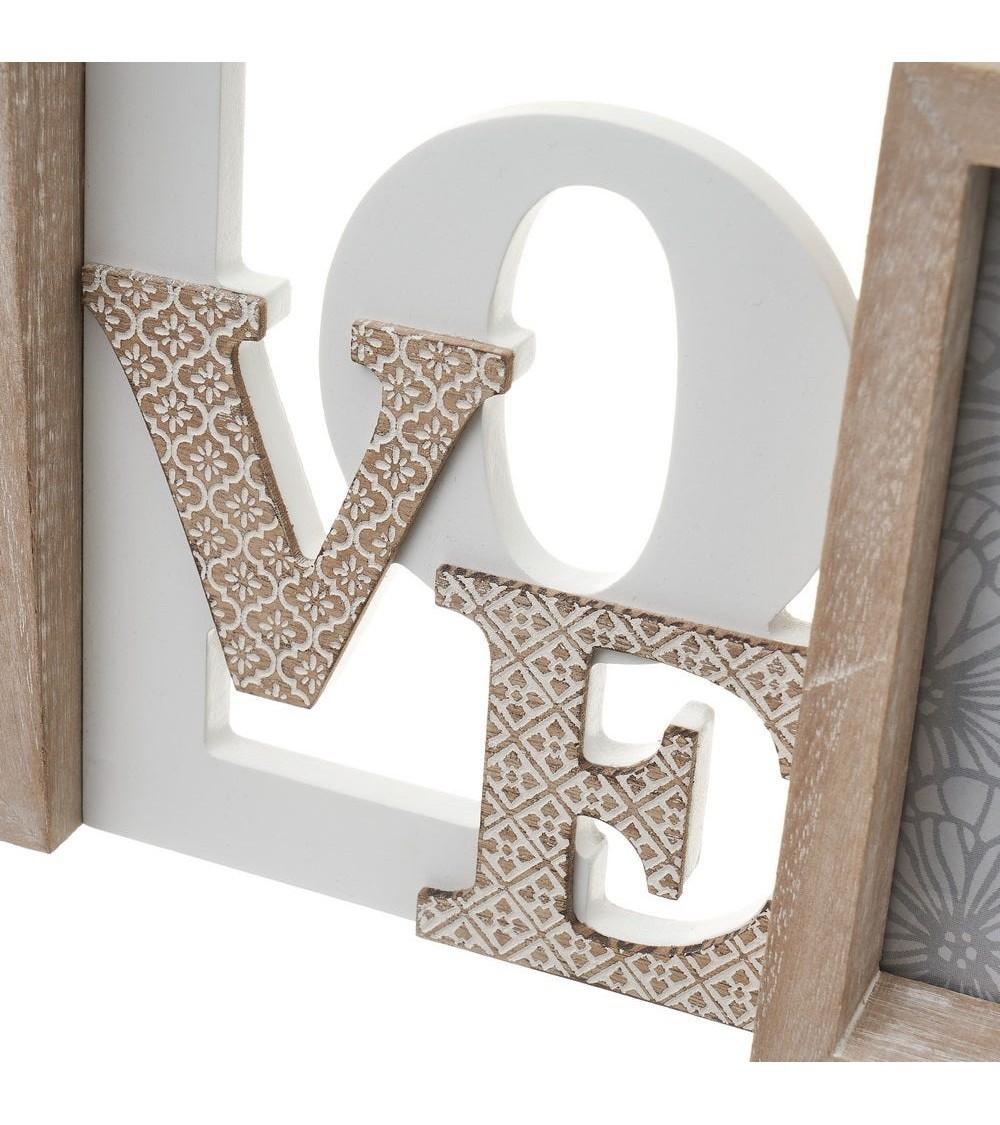 Dcasa Marco De Fotos Doble Love Blanco Y Natural De Madera De Paulonia De 36x16 Cm