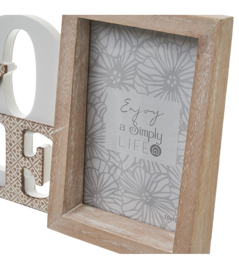 Dcasa Marco De Fotos Doble Love Blanco Y Natural De Madera De Paulonia De 36x16 Cm