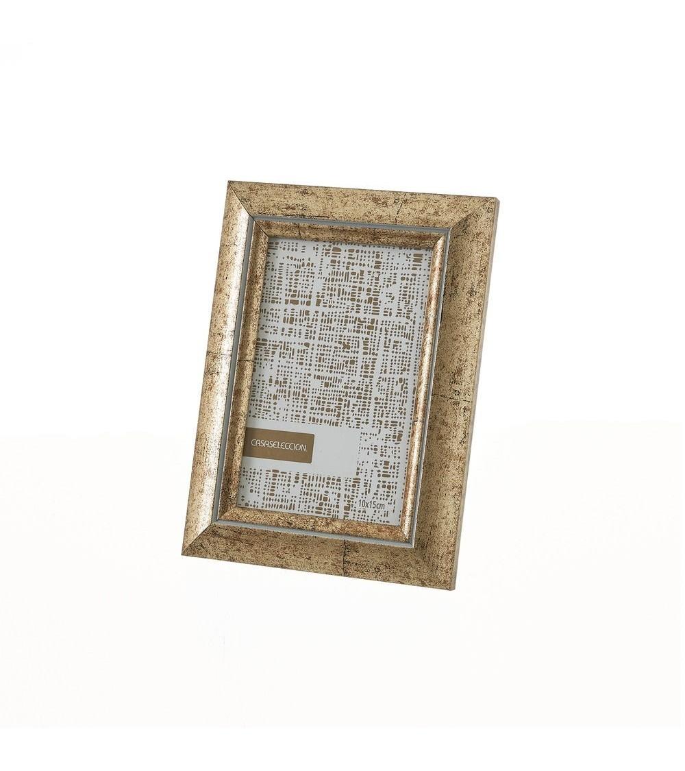 Dcasa Marco de fotos envejecido dorado de plástico con cristal para foto de 10x15 cm