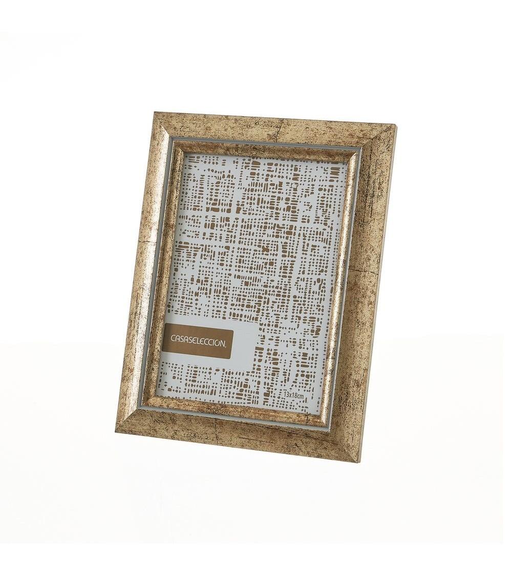 Dcasa Marco de fotos envejecido dorado de plástico con cristal para foto de 13x18 cm