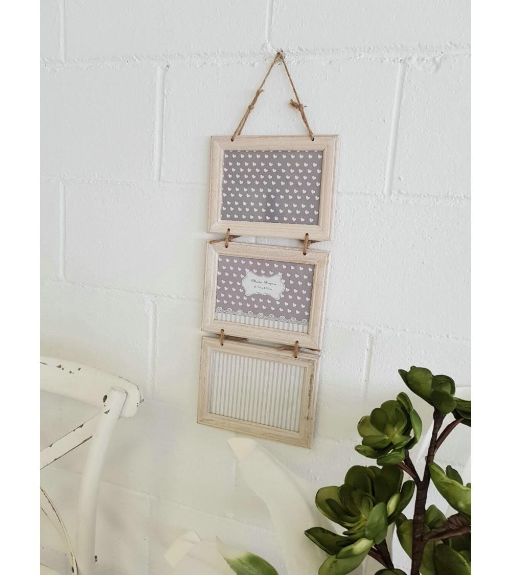 Dcasa Marco De Fotos Multiple Colgante Original De Madera Para 3 Fotos 13x18 Cm